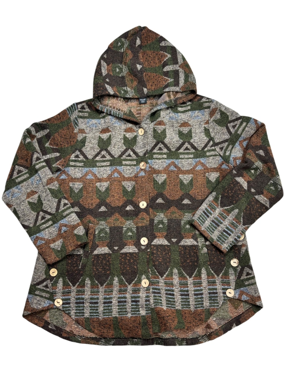 Papillon Earth Toned Country Western Knit Button Up Hooded Jacket XXL